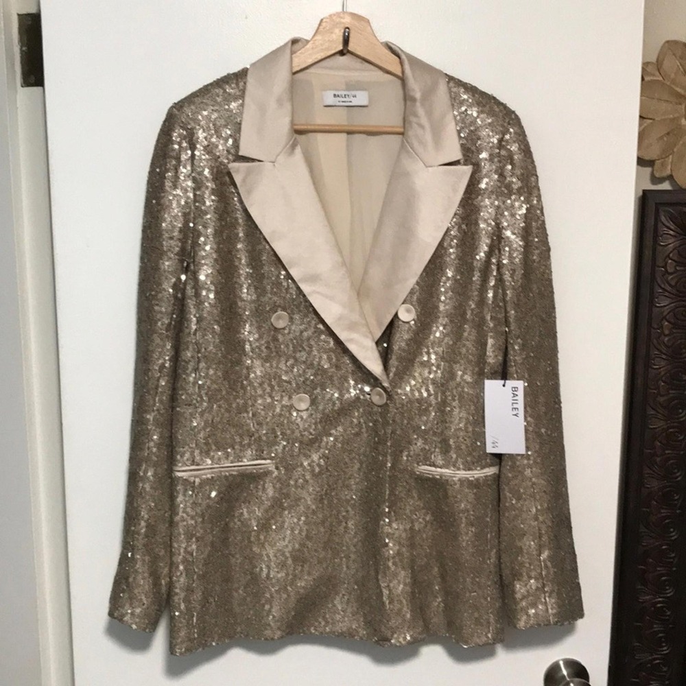 Bailey/44 Women's 10 Jagger Jacket Gold‎ Sequin Double Breasted Blazer 410-5488